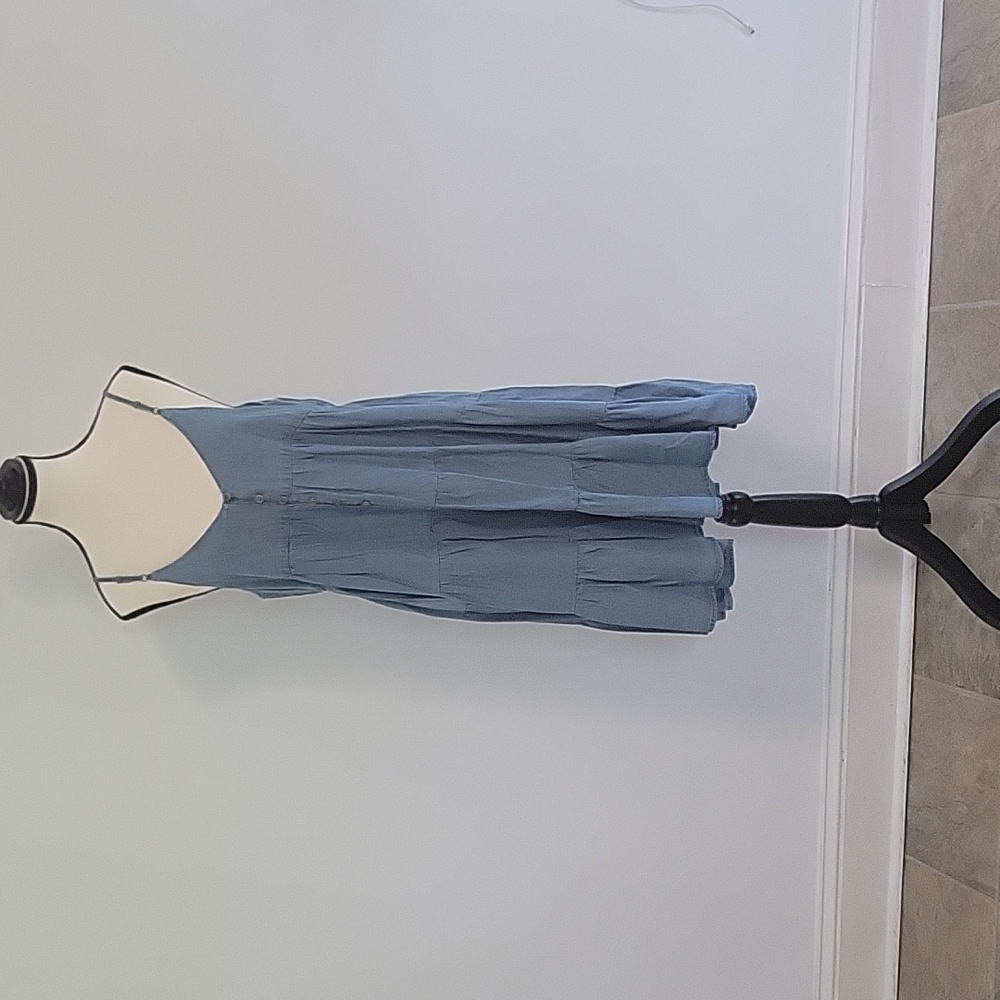 Aqua Chambray Tiered Dress